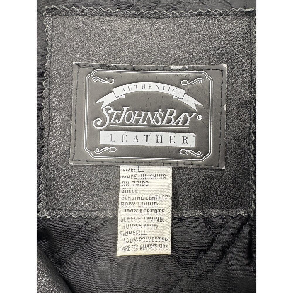 St. John's Bay Men's Black Leather Bomber Jacket L - Picture 4 of 10